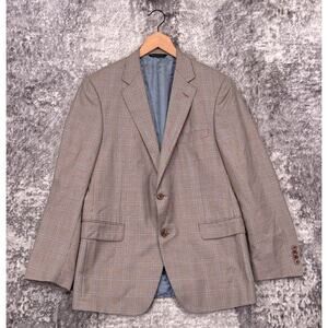 Samuelsohn Sport Coat 42 R Mens Silk Wool Herringbone Check Plaid Jacket